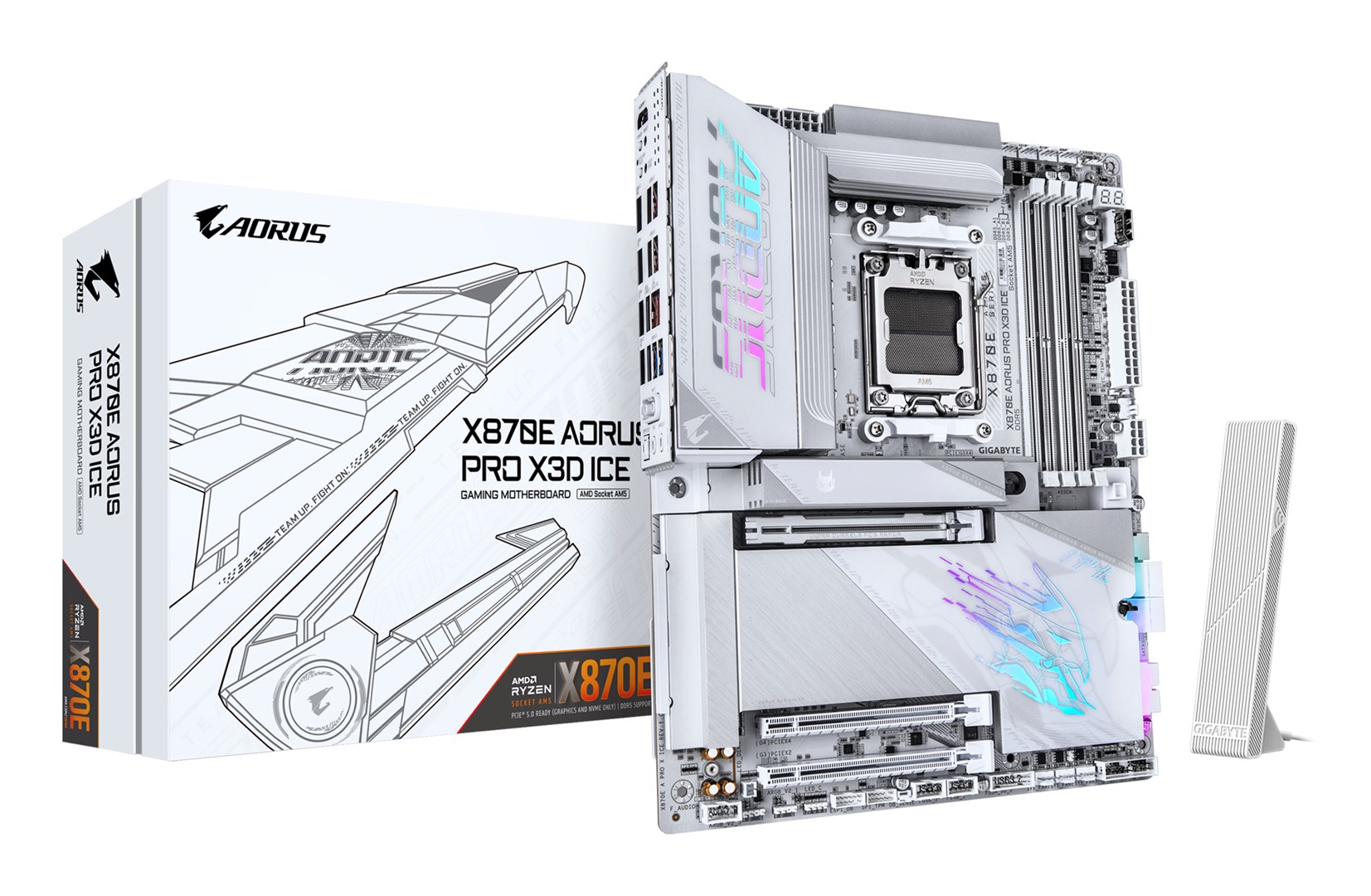 GIGABYTE X870E AORUS PRO X3D ICE Motherboard - Supports AMD Ryzen 9000 CPUs, 18+2+2 Phases Digital VRM, up to 9000Hz DDR5 (OC), 2xPCIe 5.0 + 2xPCIe 4.0, Wi-Fi 7, 5GbE LAN, USB 4