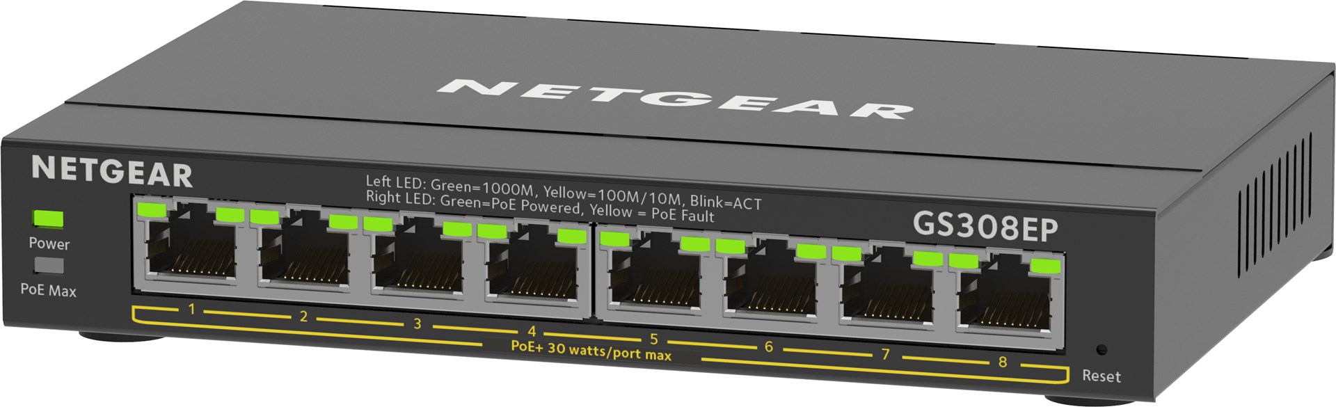NETGEAR 8-Port Gigabit Ethernet PoE+ Plus Switch (GS308EP) Managed L2/L3 Gigabit Ethernet (10/100/1000) Power over Ethernet (PoE) Black - Afbeelding 2
