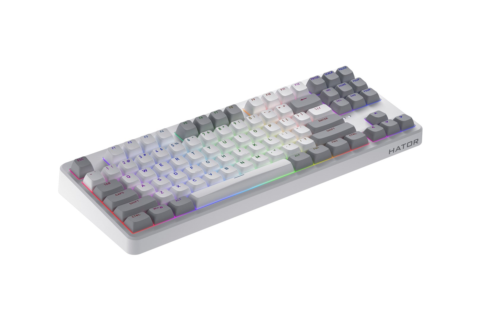 HATOR Rockfall 3 TKL Wireless, white, QMK/VIA, OMA profile white-black keycaps Keyboard - linear mechanical hotswap switches - US - ANSI Layout - Afbeelding 4