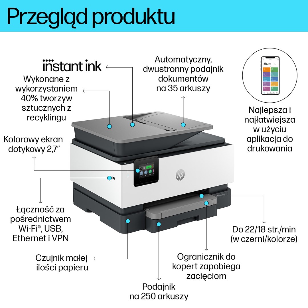 HP OfficeJet Pro 9120e Wireless All-in-One Color Printer, Instant Ink; Two-sided printing - Afbeelding 3