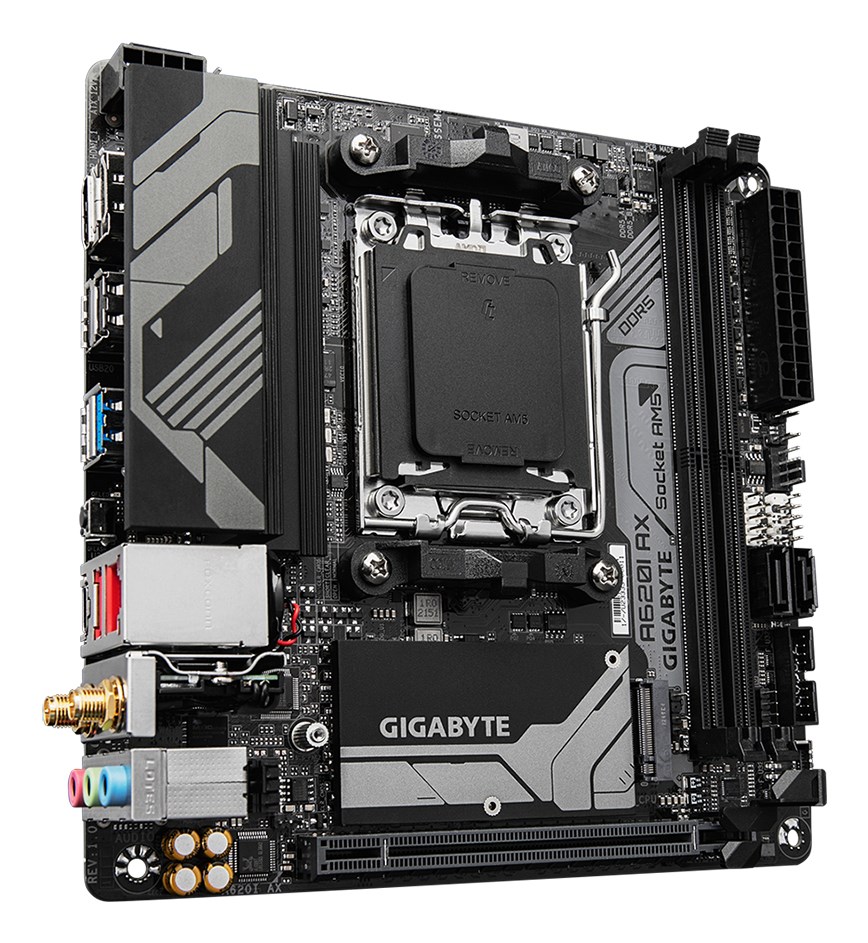 Gigabyte A620I AX 1.0 Processor family AMD Processor socket AM5 DDR5 DIMM Supported hard disk drive interfaces SATA, M.2 Number of SATA connectors 2 - Afbeelding 4