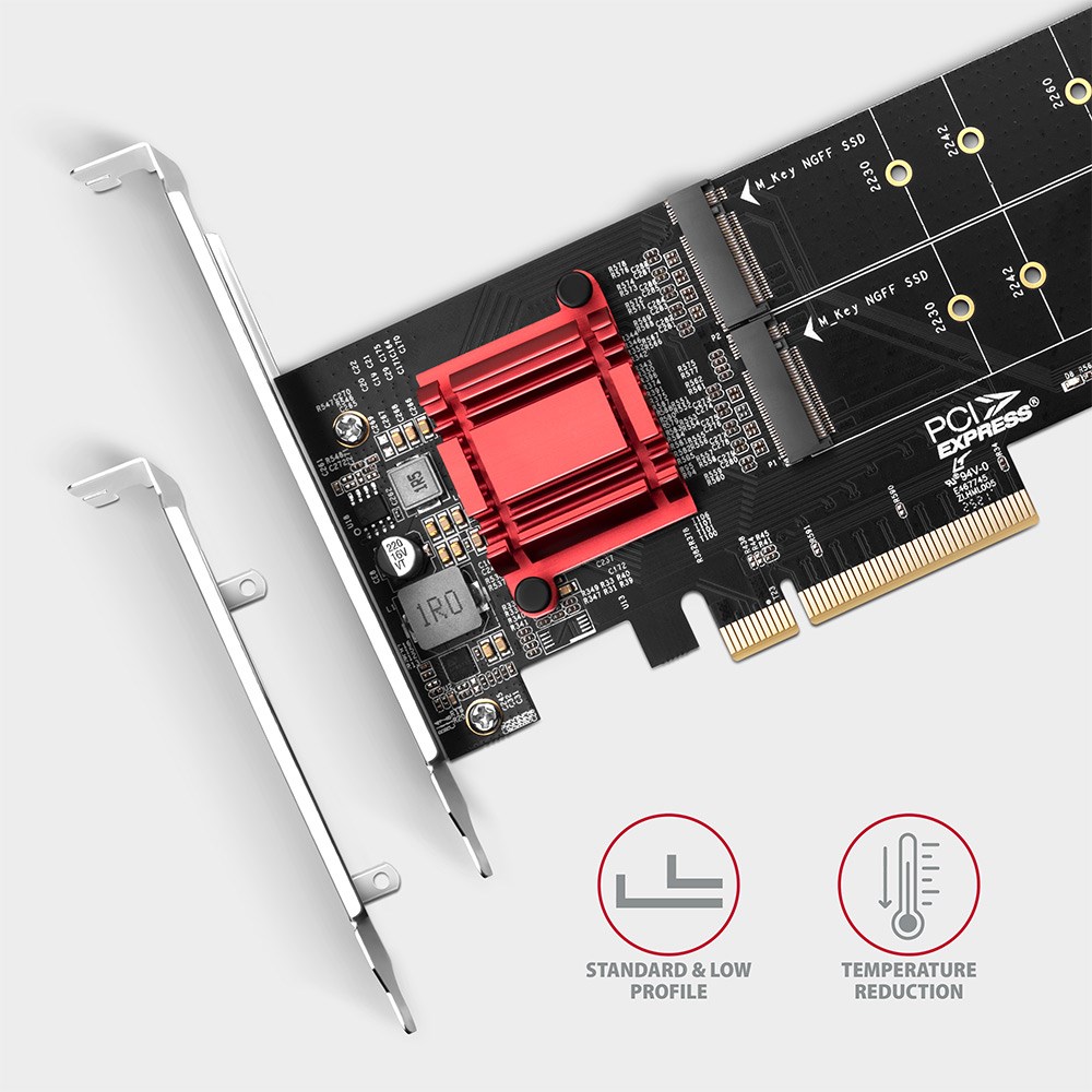 Axagon PCEM2-ND PCIe x8 - dual M.2 NVMe M-key slot adapter, RAID, dataswitch, w. SP & LP - Afbeelding 5