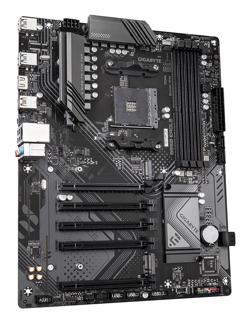 GIGABYTE B550 EAGLE Motherboard - AMD Ryzen 5000 G-Series CPUs, 10+3+1 Phases VRM, up to 3200MHz DDR4, 1xPCIe 4.0 + 1xPCIe 3.0 M.2, 1GbE LAN, USB 3.2 Gen 2 - Afbeelding 3