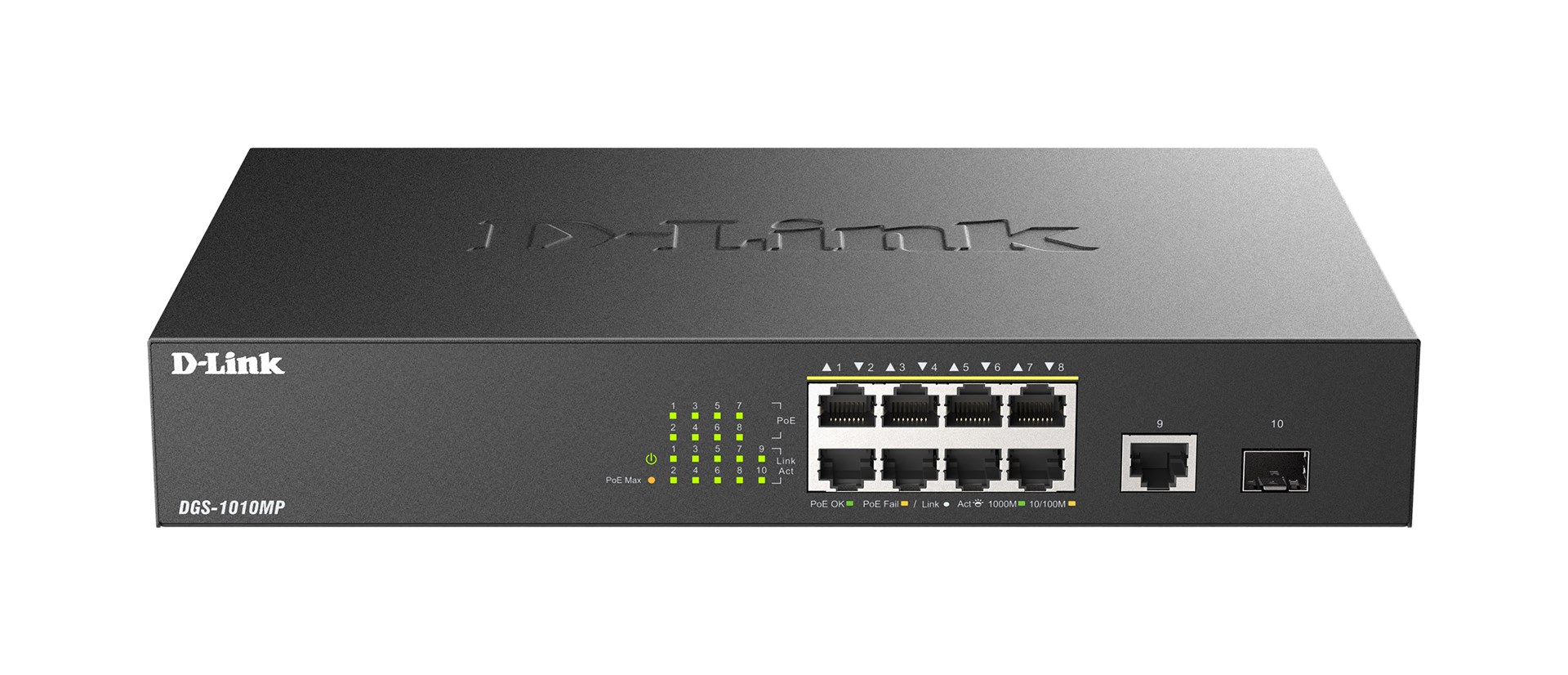 D-Link DGS-1010MP/E network switch Unmanaged L2 Gigabit Ethernet (10/100/1000) Power over Ethernet (PoE) 1U Black