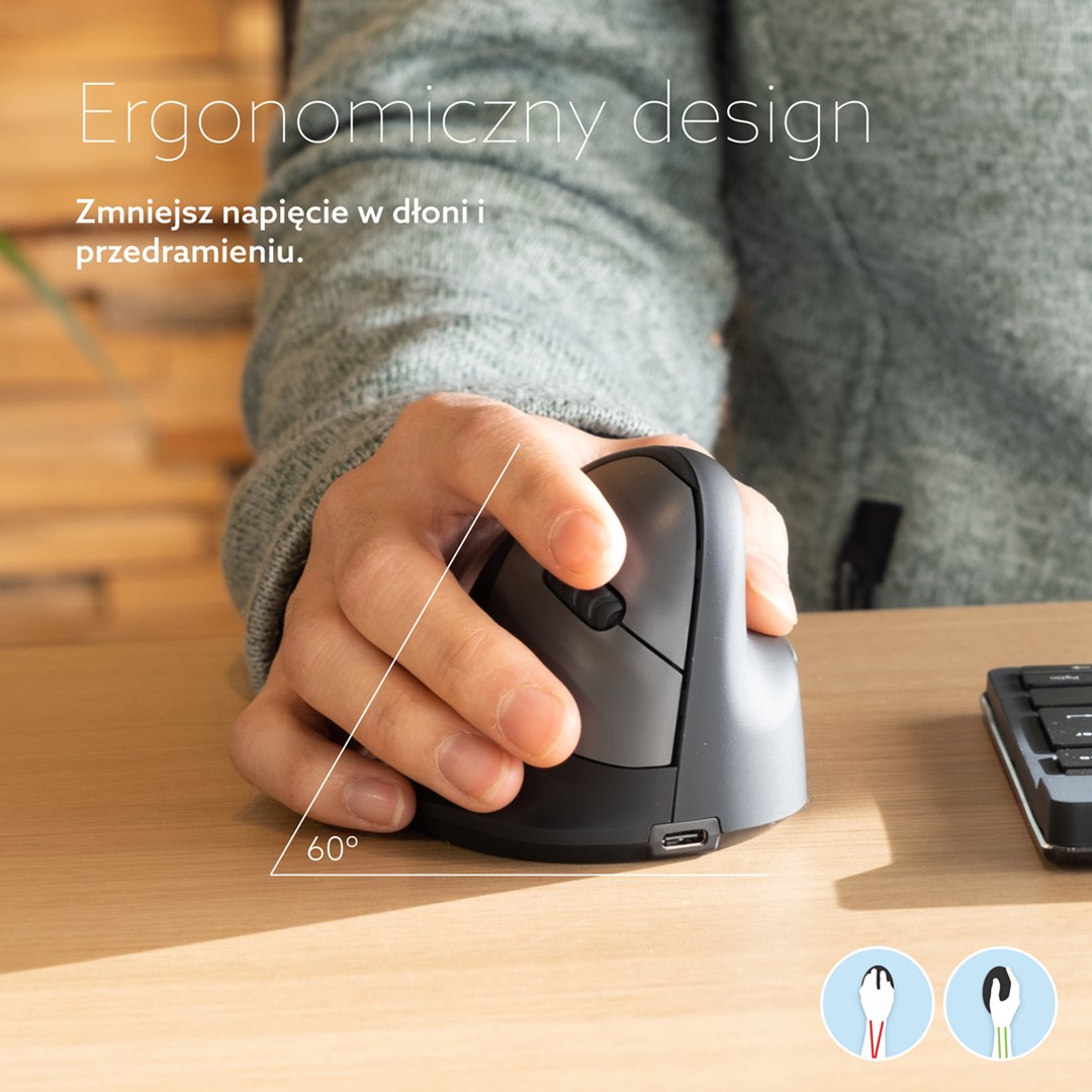 R-Go Mouse HE ergonomic right-hand Bluetooth black/silver retail - Afbeelding 8