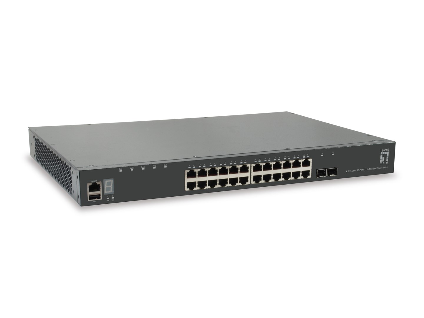 LevelOne KILBY 28-Port Stackable L3 Lite Managed Gigabit Switch, 2 x 10GbE SFP+, 1 x 10GbE Module Slot