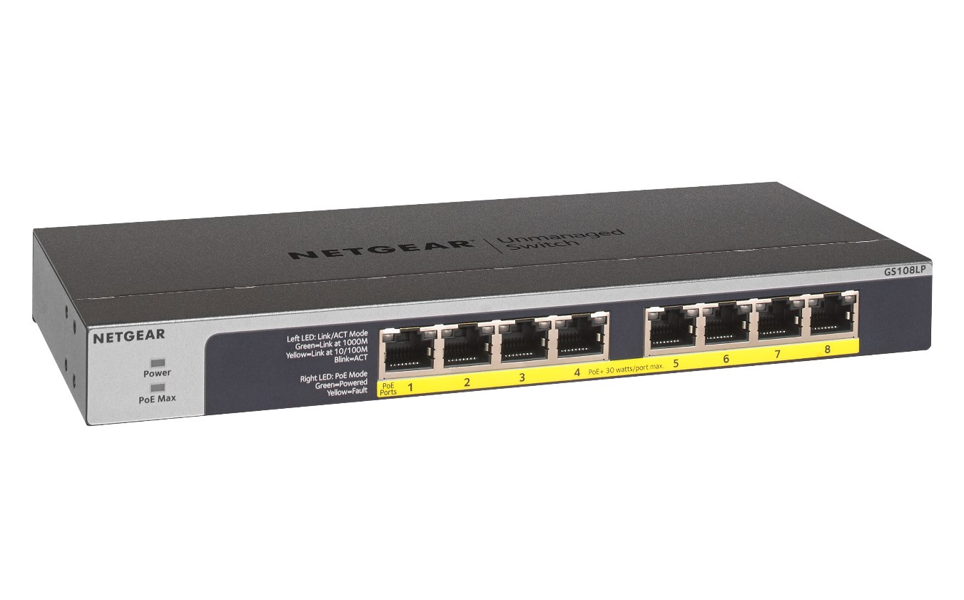 NETGEAR GS108LP Unmanaged Gigabit Ethernet (10/100/1000) Power over Ethernet (PoE) 1U Black, Grey - Afbeelding 2