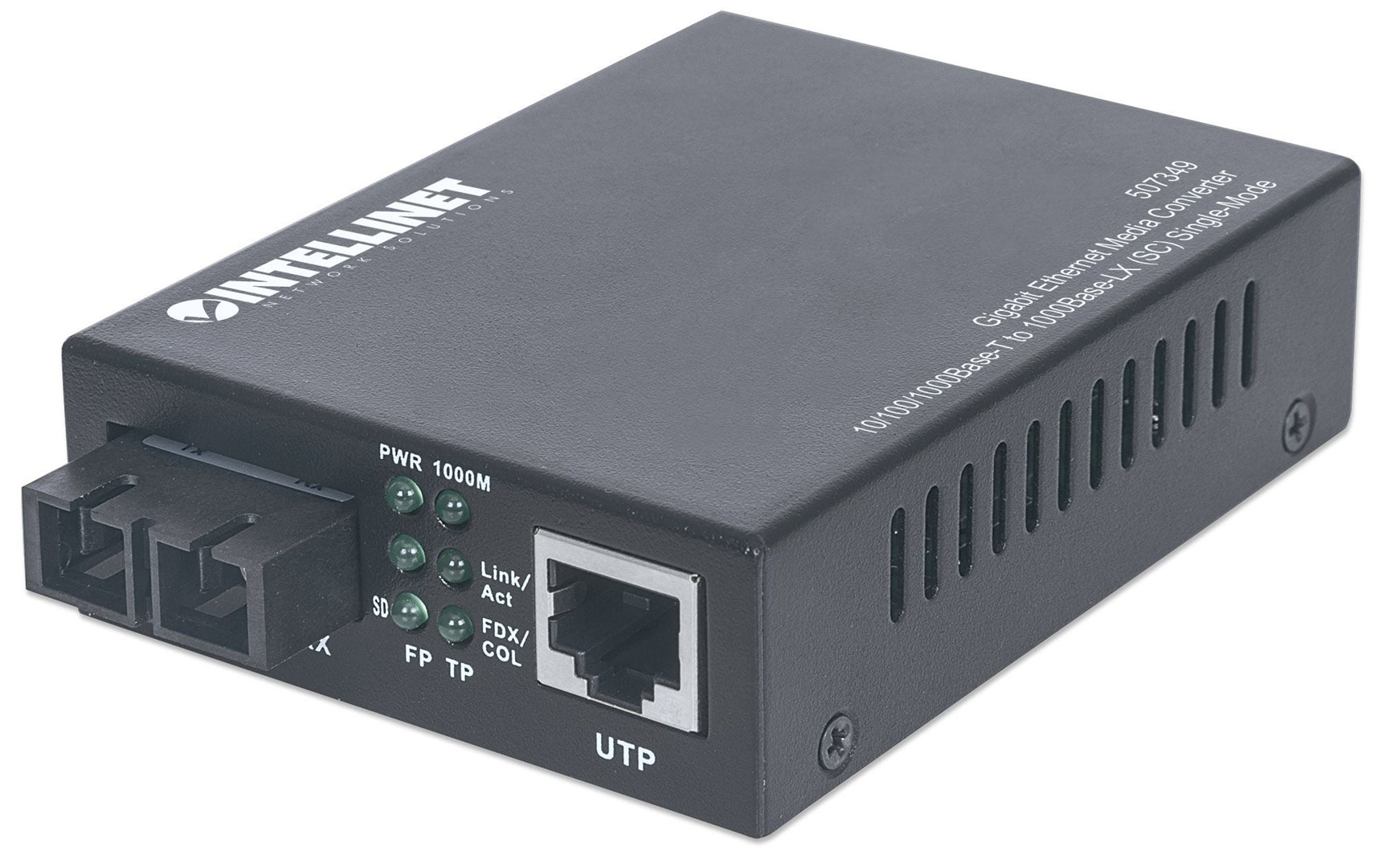 Intellinet Gigabit Ethernet Single Mode Media Converter, 10/100/1000Base-T to 1000Base-Lx (SC) Single-Mode, 20km (Euro 2-pin plug)