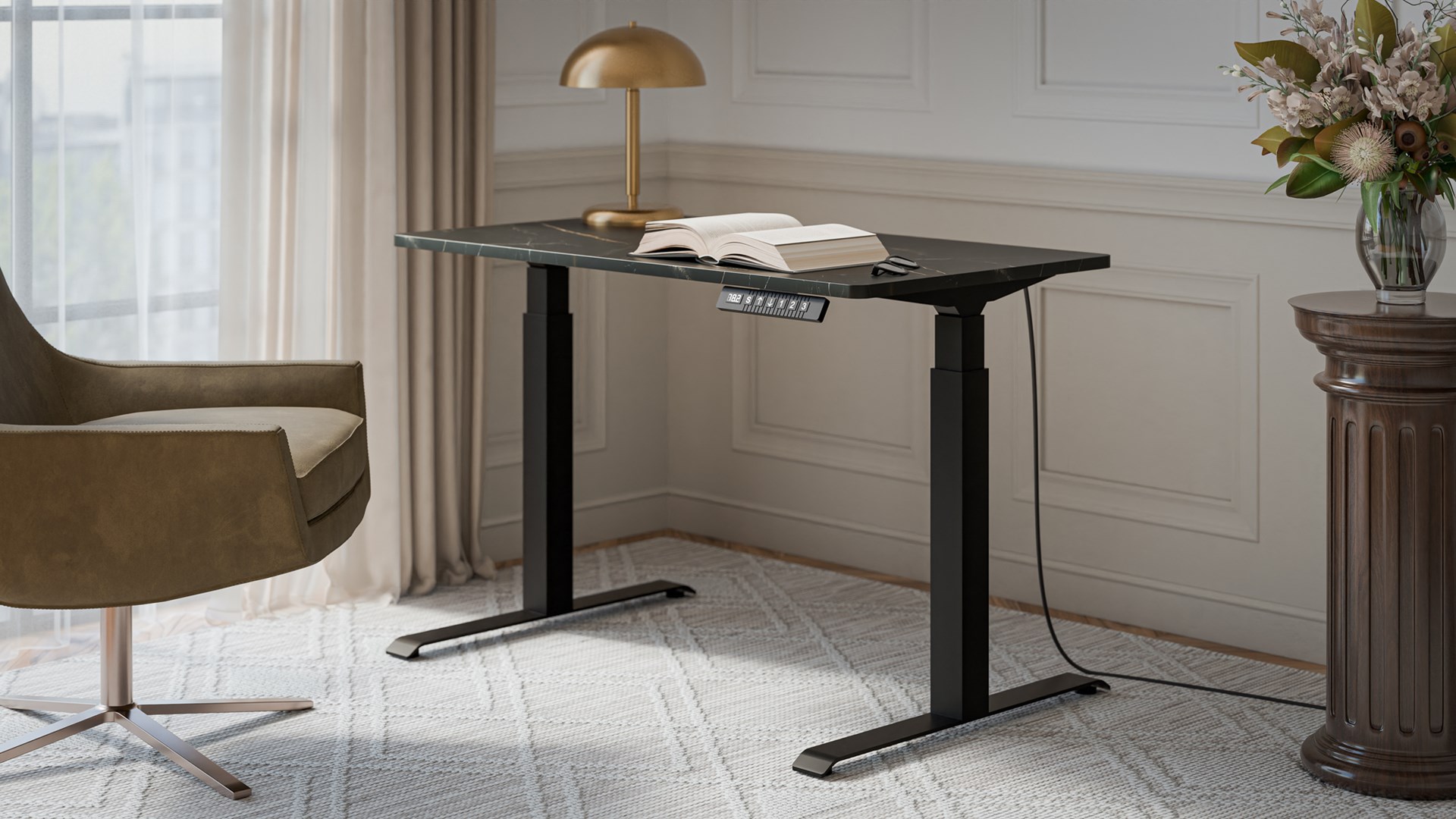 Desk with electric height adjustment MOON 121x67x72-120 black/san sebastian - Afbeelding 3