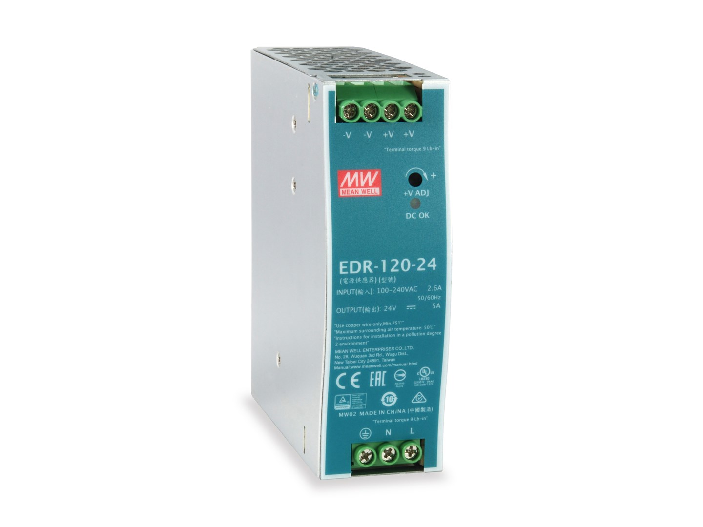 LevelOne 24V DC Industrial Power Supply, 120W, DIN-Rail - Afbeelding 6
