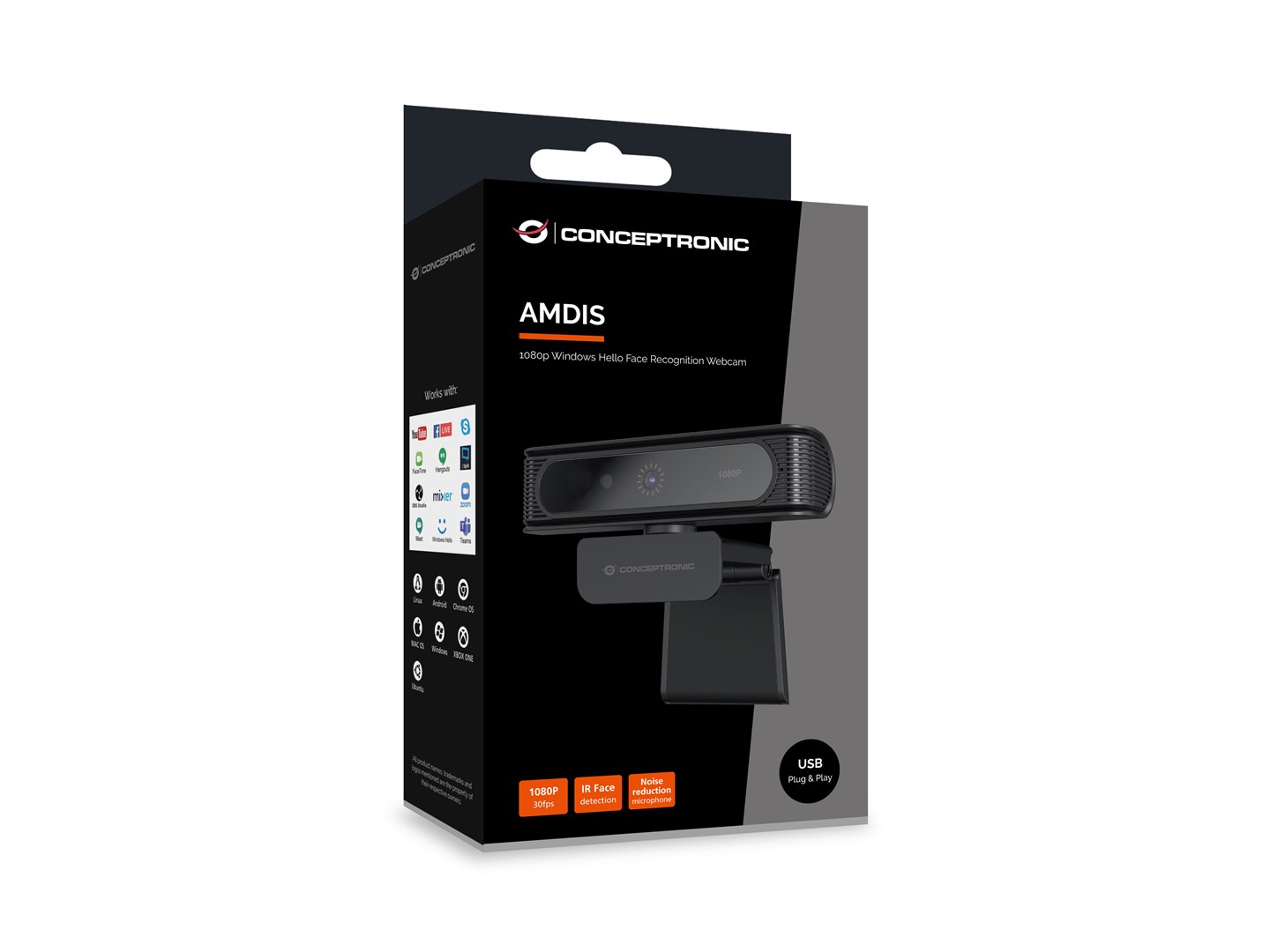 Conceptronic AMDIS09B 1080p Windows Hello Face Recognition Webcam - Afbeelding 18