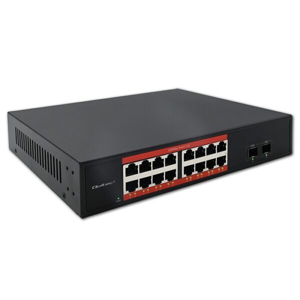 Qoltec Schakelaar sieciowy SWITCH Gigabit Ethernet | 16x RJ45 | 2x SFP | 1000 Mb/s