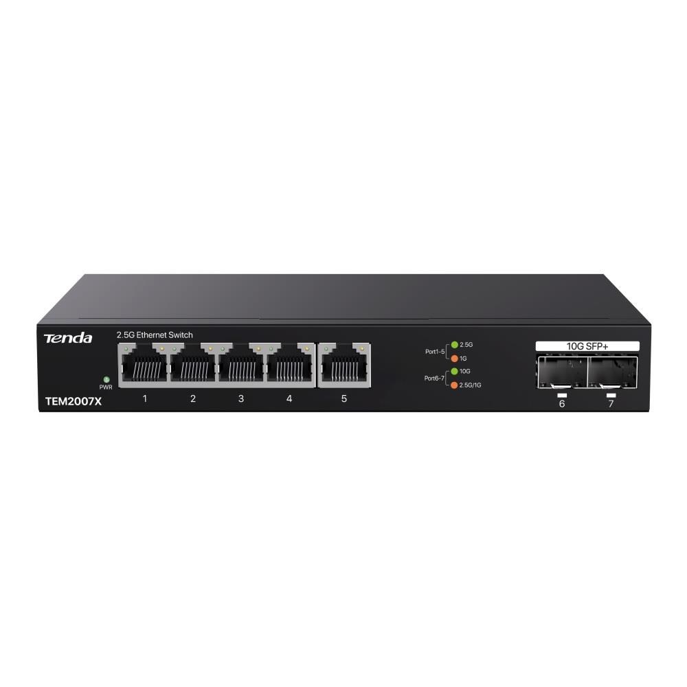 Tenda TEM2007X network switch 2.5G Ethernet (100/1000/2500) Desktop Black - Afbeelding 2