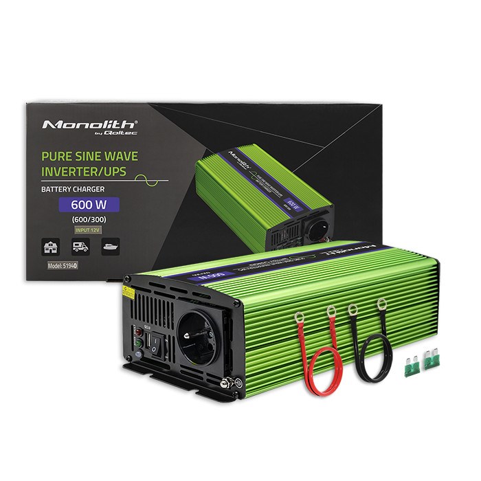 Qoltec Monolith power adapter/inverter Auto 600 W Green - Afbeelding 2