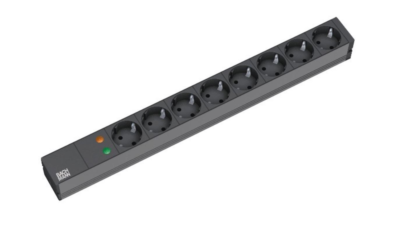 Bachmann 19'' 2m 8x Schuko H05VV-F 3G 1.50mm² power extension 8 AC outlet(s) Black - Afbeelding 2