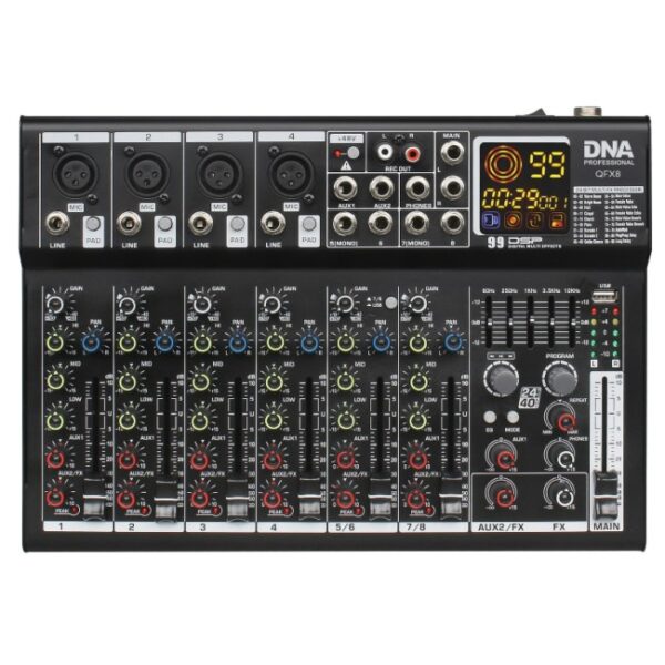 DNA QFX8 analog audio mixer 8 channels Bluetooth