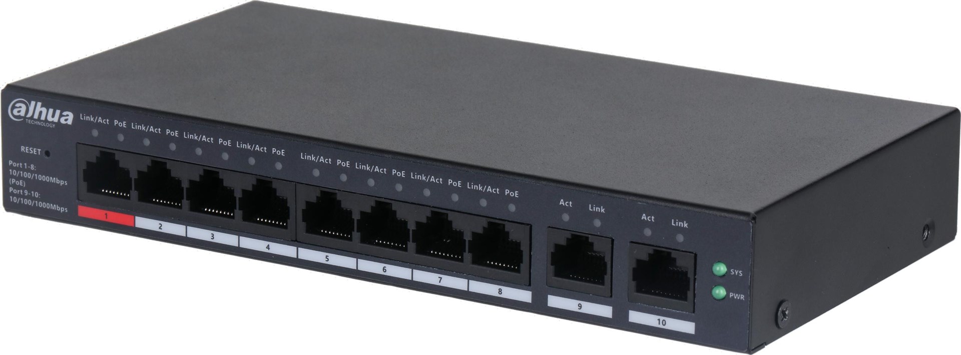 Dahua Technology DH-CS4010-8GT-110 network switch Managed L2 Gigabit Ethernet (10/100/1000) Power over Ethernet (PoE) Black - Afbeelding 10