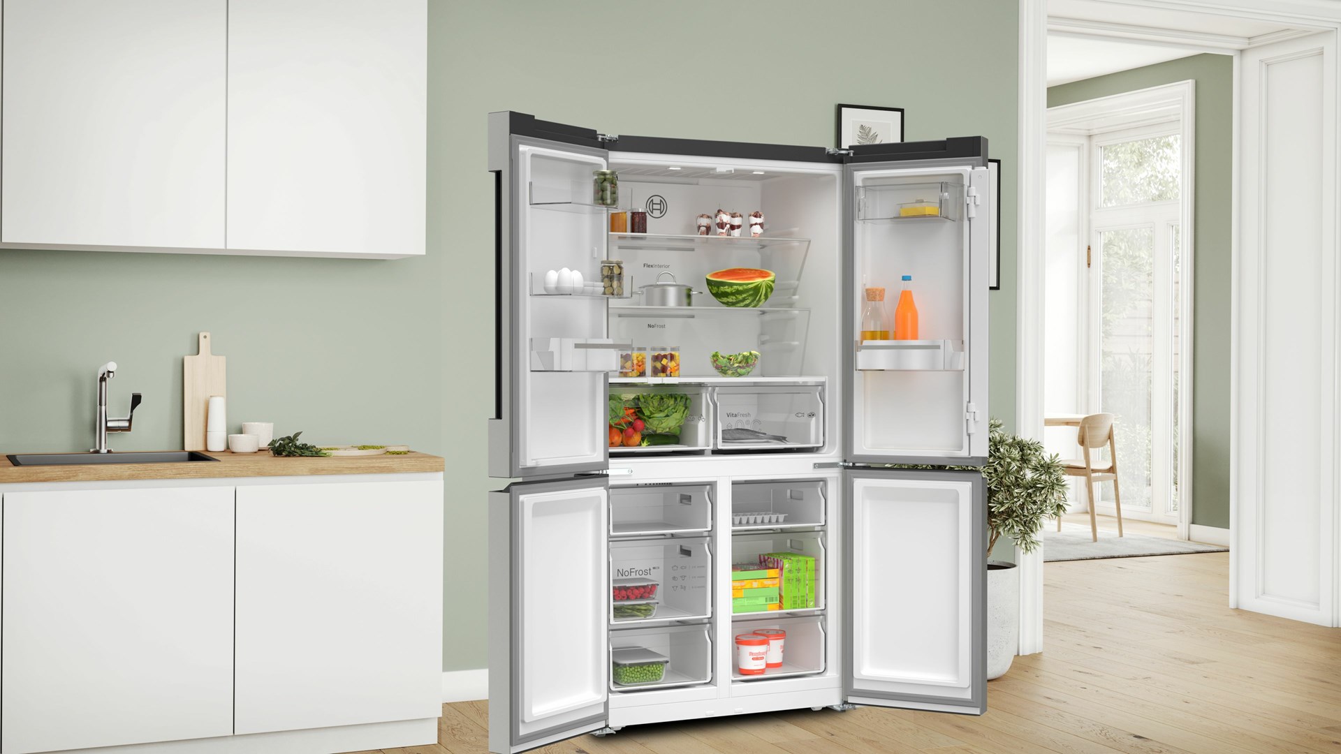 Bosch Serie 4 KFN96VPEA side-by-side refrigerator Freestanding 605 L E Stainless steel - Afbeelding 9