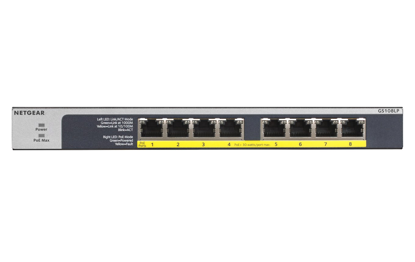 NETGEAR GS108LP Unmanaged Gigabit Ethernet (10/100/1000) Power over Ethernet (PoE) 1U Black, Grey - Afbeelding 12