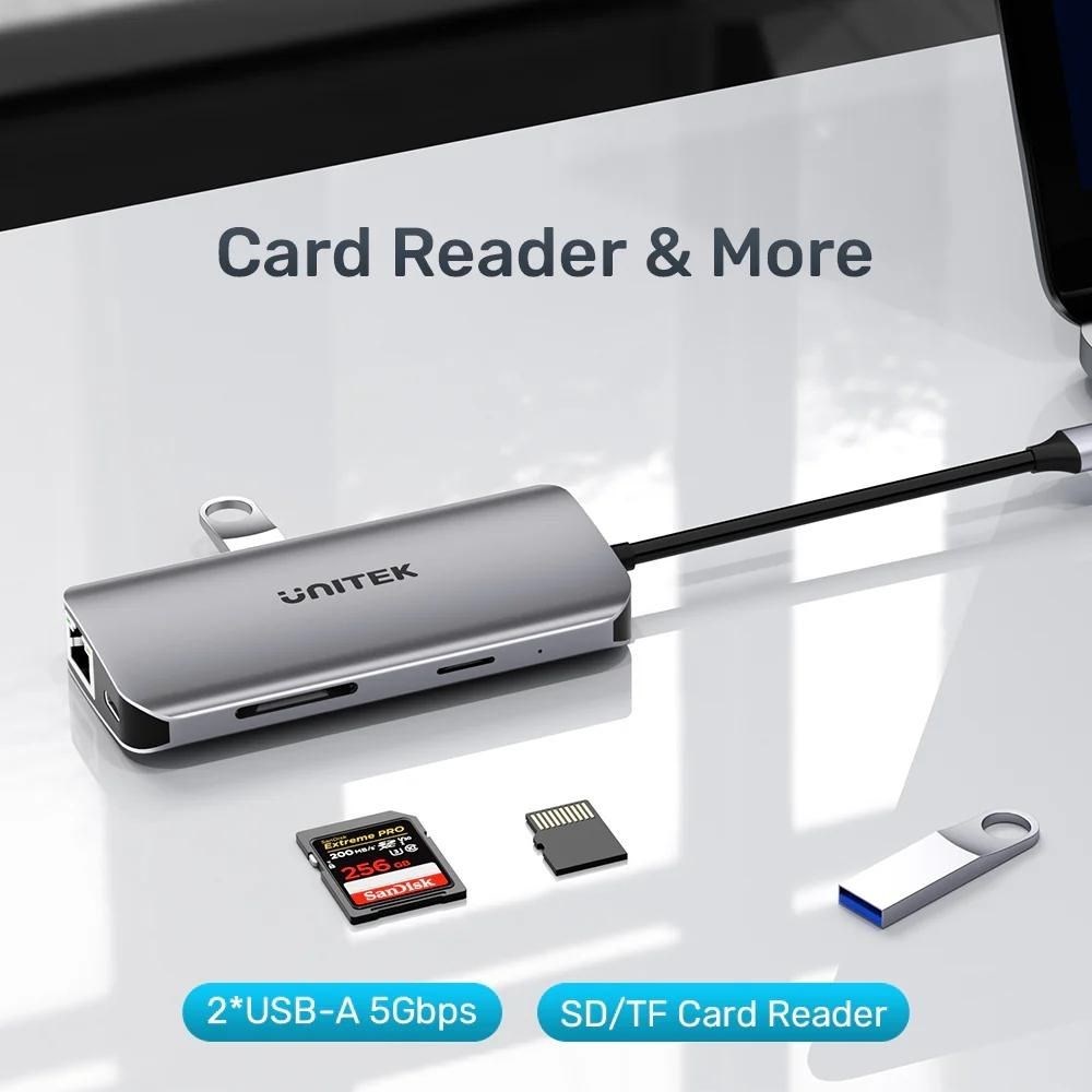 UNITEK ACTIVE HUB USB-C 2X HDMI 4K, RJ45, PD 100W - Afbeelding 2