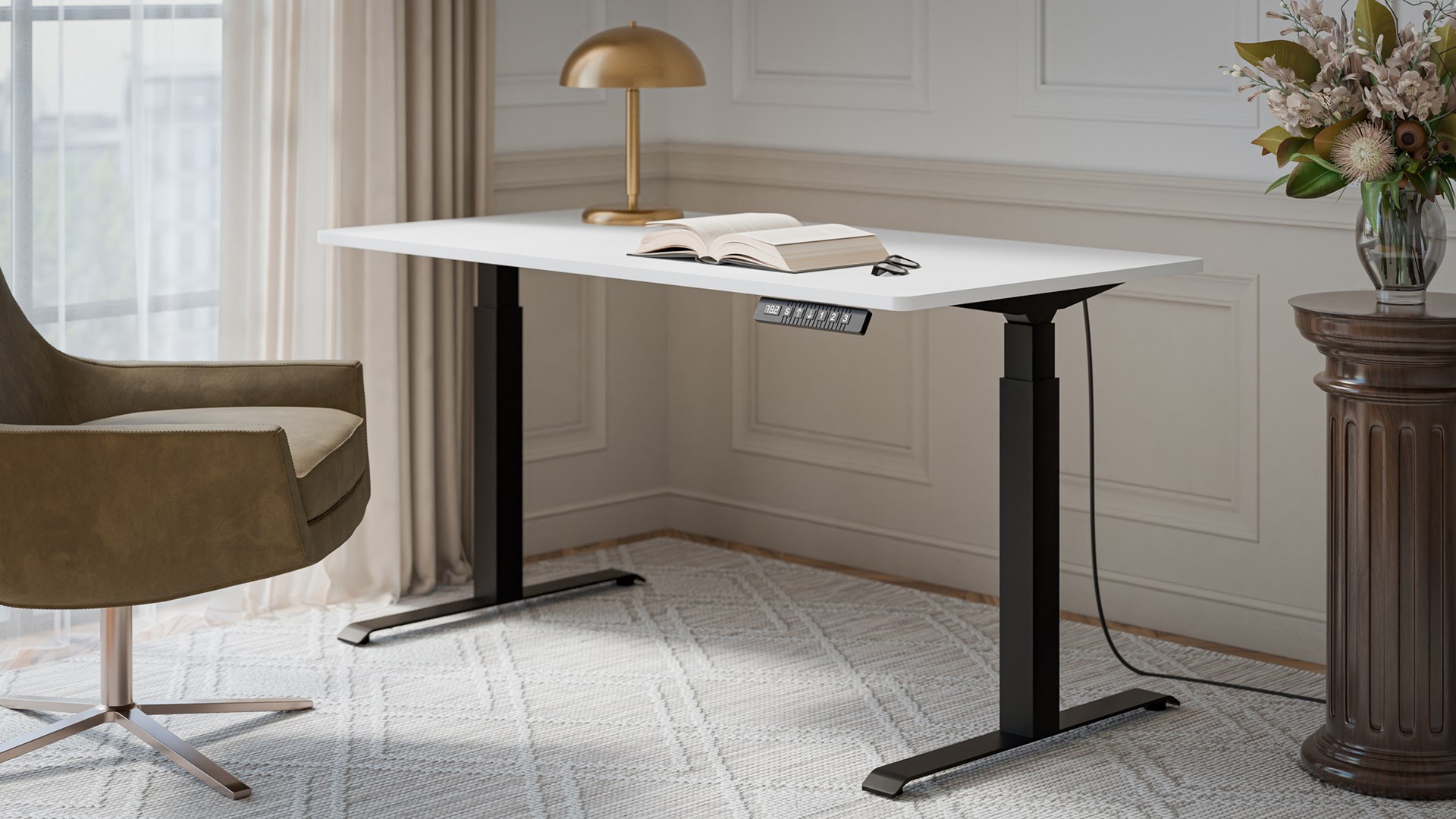 Desk with electric height adjustment MOON LONG 150x80x72-120 black/white - Afbeelding 3