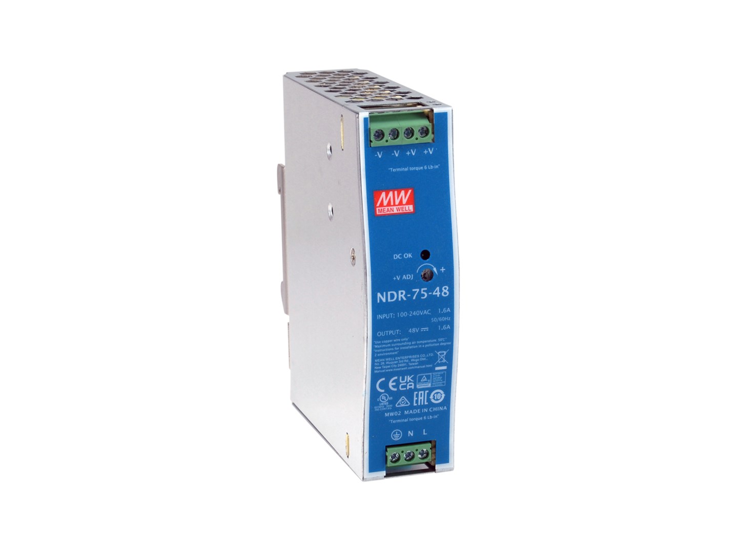 LevelOne 48V DC Industrial Power Supply, 75W, DIN-Rail,-20 ~ +70 ℃ - Afbeelding 2