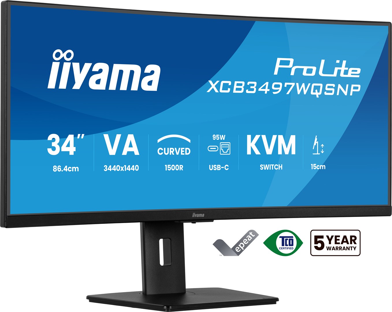 iiyama ProLite XCB3497WQSNP-B1 computer monitor 86.4 cm (34") 3440 x 1440 pixels UltraWide Quad HD LED Black