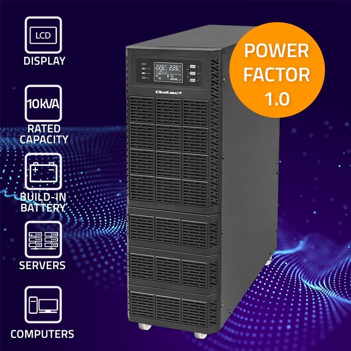 Qoltec 52284 Uninterruptible Power Supply UPS | 10kVA | 10000W | Power factor 1.0 | LCD | EPO | USB | On-line - Afbeelding 3