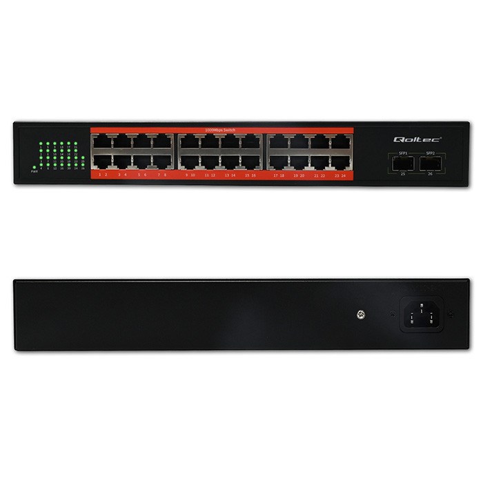 Qoltec Schakelaar sieciowy SWITCH Gigabit Ethernet | 24x RJ45 | 2x SFP | 1000 Mb/s - Afbeelding 9