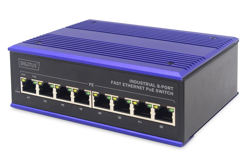 ASSMANN Electronic DN-650108 network switch Fast Ethernet (10/100) Power over Ethernet (PoE) Black, Blue