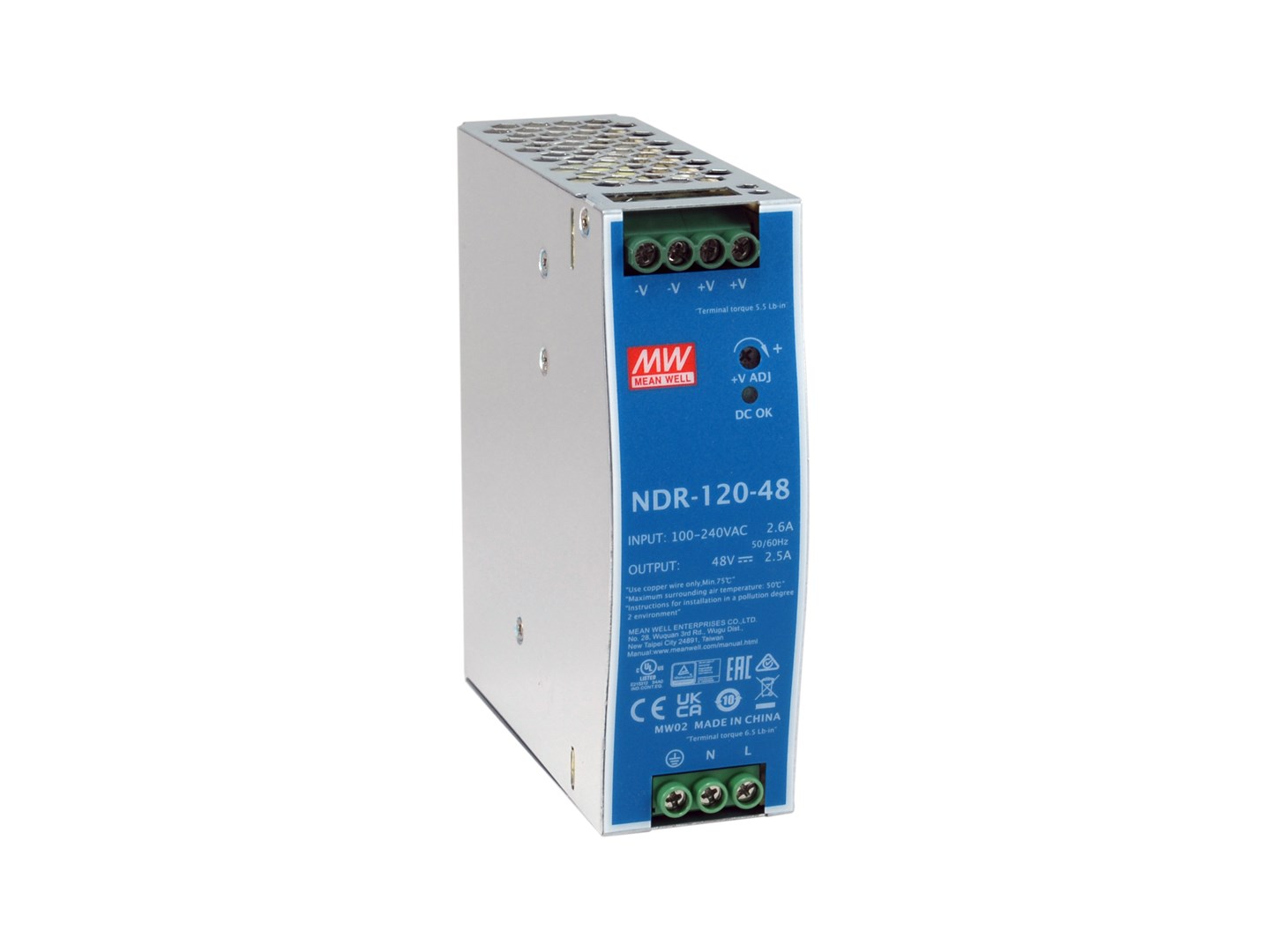 LevelOne 48V DC Industrial Power Supply, 120W, DIN-Rail,-20 ~ +70 ℃ - Afbeelding 2