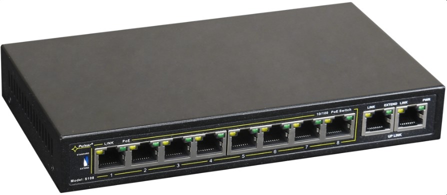 PULSAR S108 network switch Fast Ethernet (10/100) Power over Ethernet (PoE) Black - Afbeelding 2