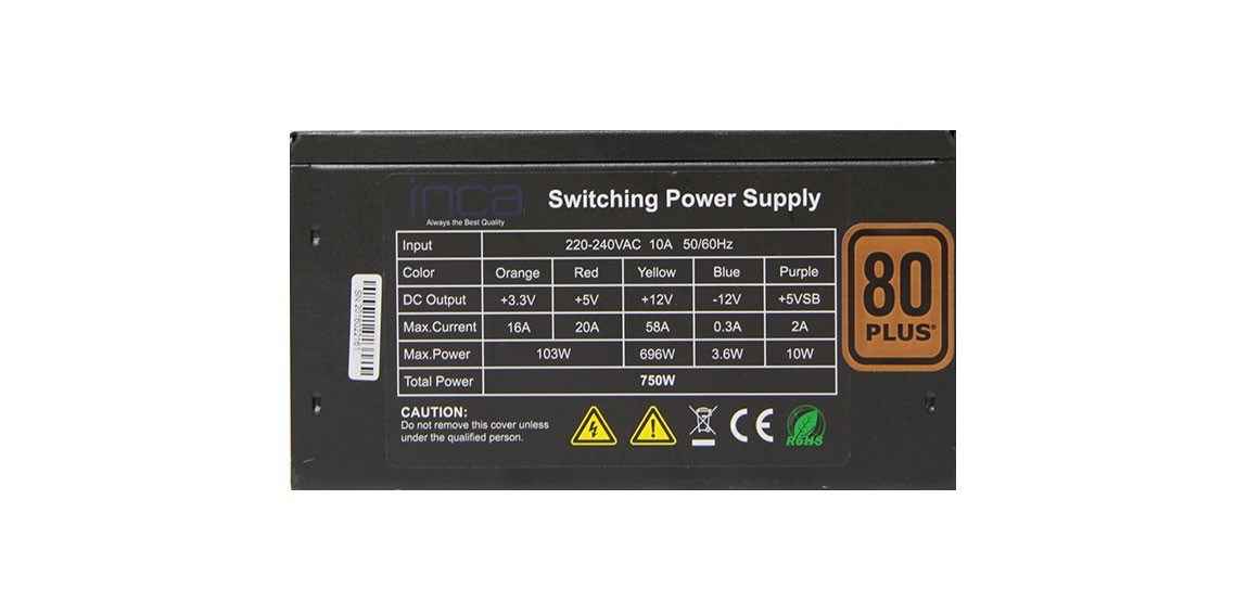 Inca IPS-075PG power supply unit 750 W 20+4 pin ATX ATX Black - Afbeelding 2