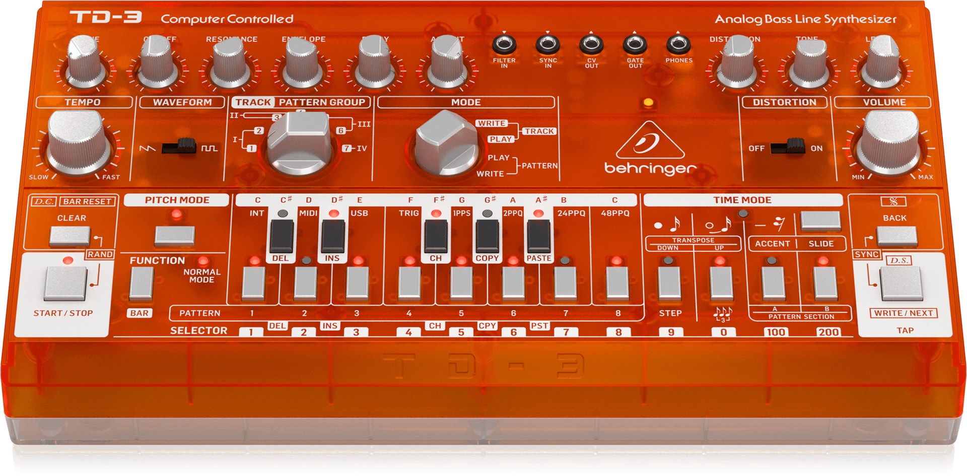 Behringer TD-3-TG Syntezator linii basowej pomarańczowy przeźroczysty - Afbeelding 3