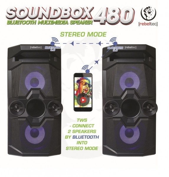 Rebeltec SoundBox 480 Portable Bluetooth Stereo Speaker Black, 50W RMS - Afbeelding 5