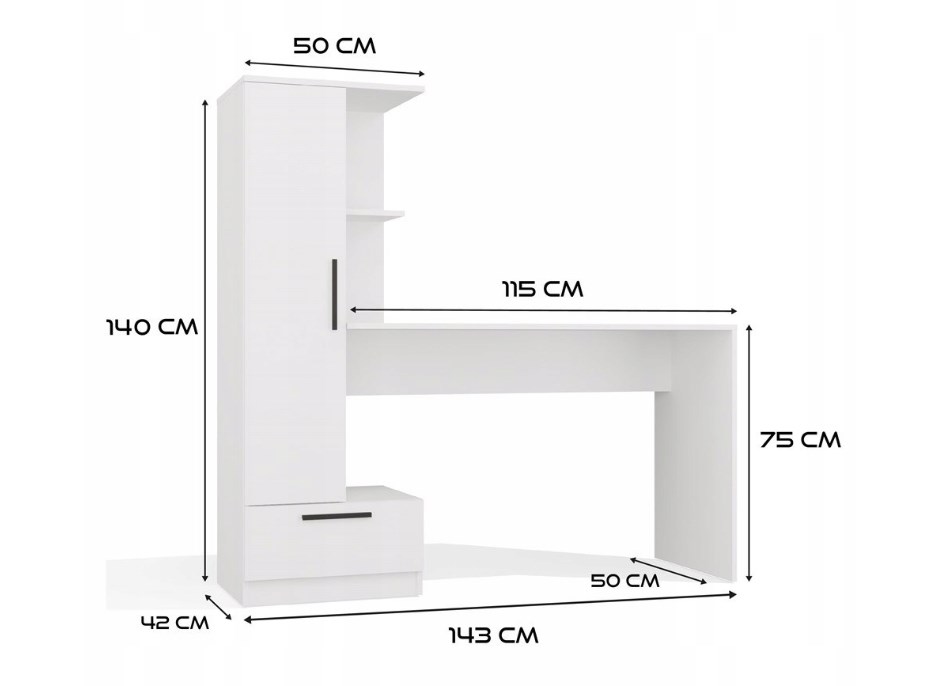 Cosmo Desk + Bookcase Set, White - Afbeelding 7