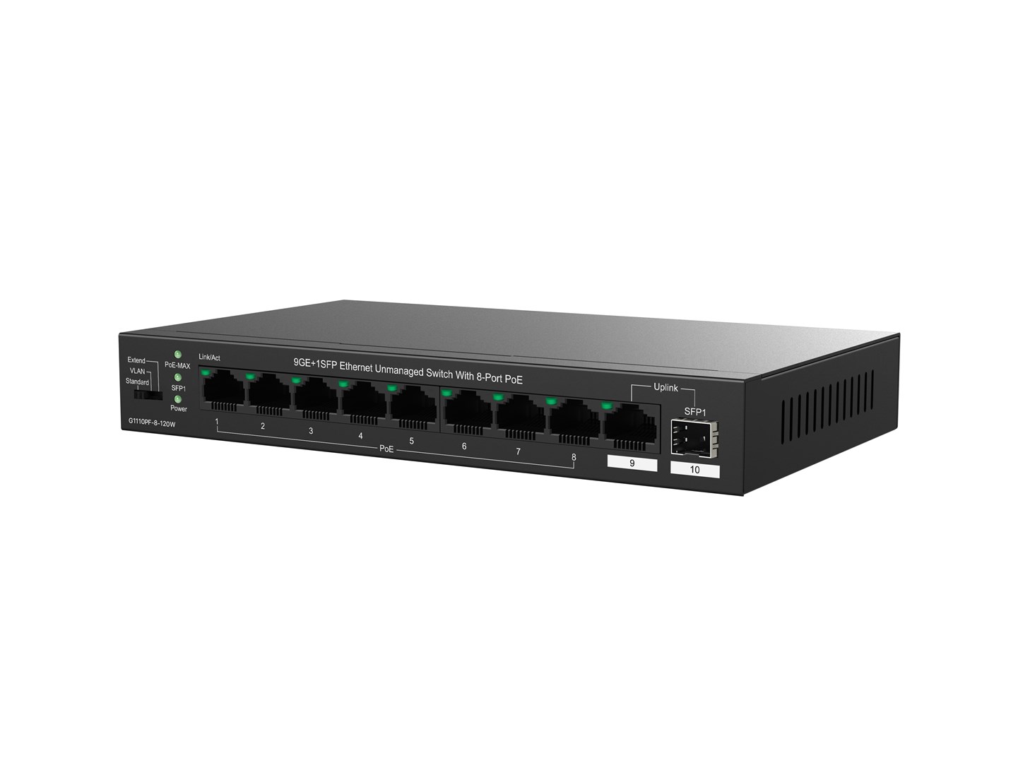 Tenda TEG1110PF-8-120W network switch Unmanaged Gigabit Ethernet (10/100/1000) Power over Ethernet (PoE) Black - Afbeelding 5