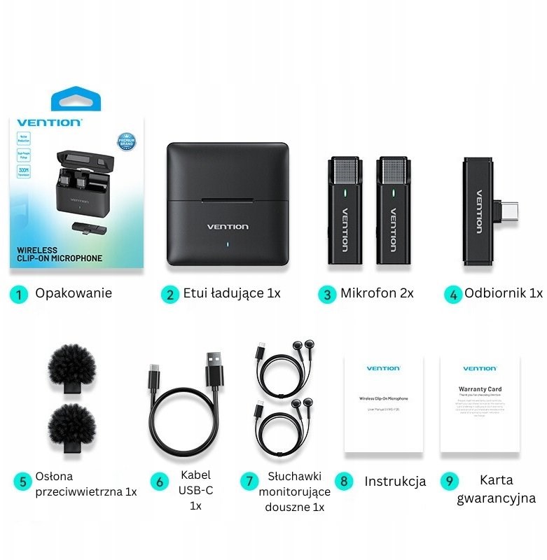 Set of 2 Vention USB-C microphones + charging case - Afbeelding 2