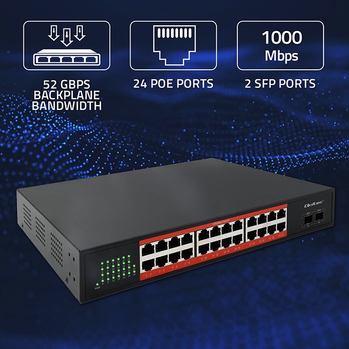 Qoltec Schakelaar sieciowy SWITCH Gigabit Ethernet | 24x RJ45 | 2x SFP | 1000 Mb/s - Afbeelding 4