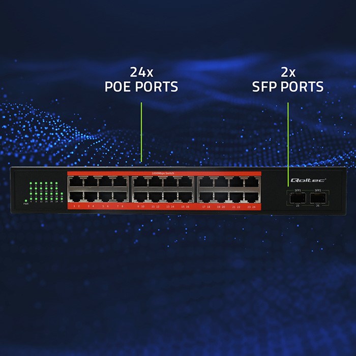Qoltec Schakelaar sieciowy SWITCH Gigabit Ethernet | 24x RJ45 | 2x SFP | 1000 Mb/s - Afbeelding 7