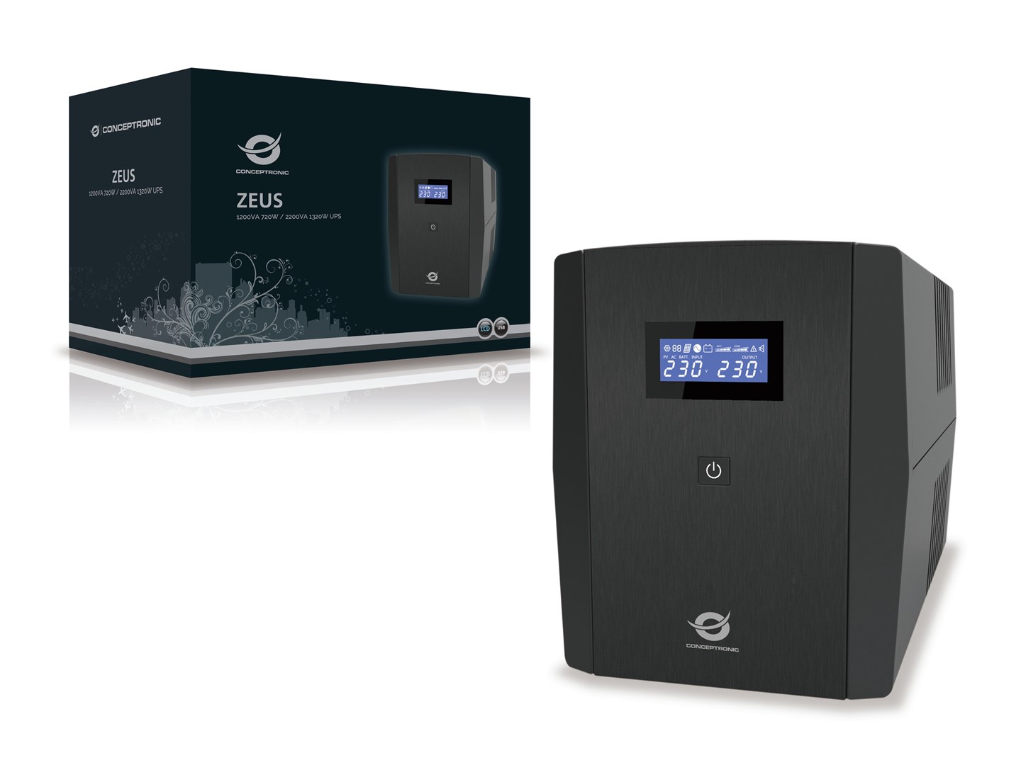 Conceptronic ZEUS 1200VA 720W UPS, IEC + schuko socket - Afbeelding 3