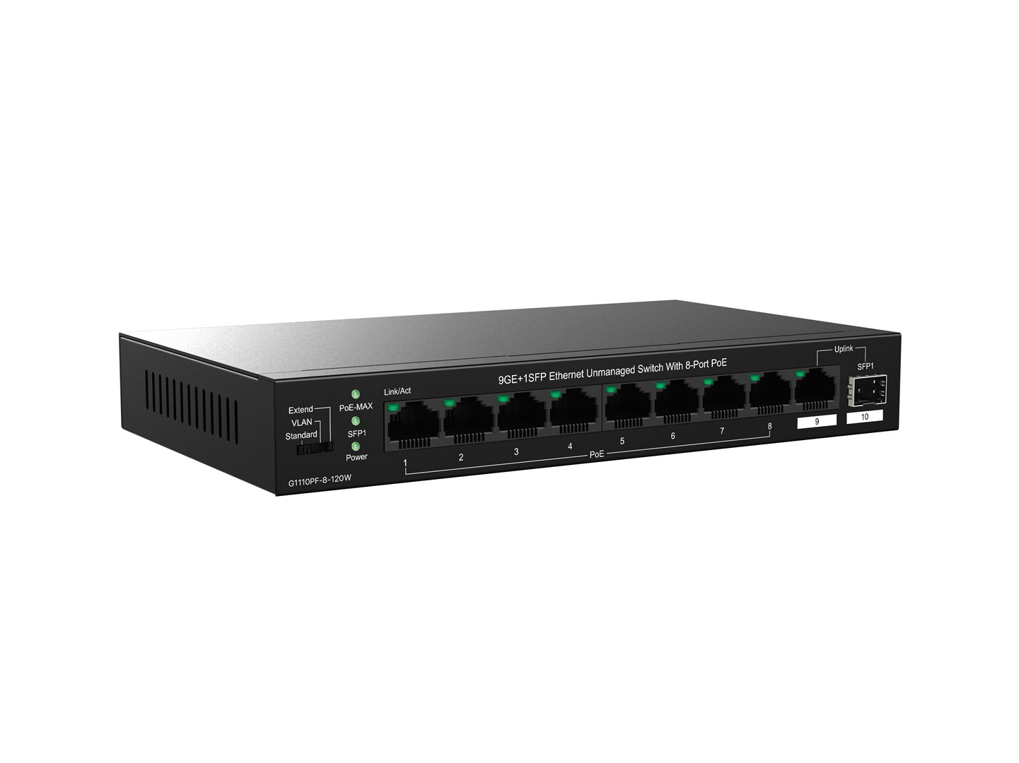 Tenda TEG1110PF-8-120W network switch Unmanaged Gigabit Ethernet (10/100/1000) Power over Ethernet (PoE) Black - Afbeelding 4