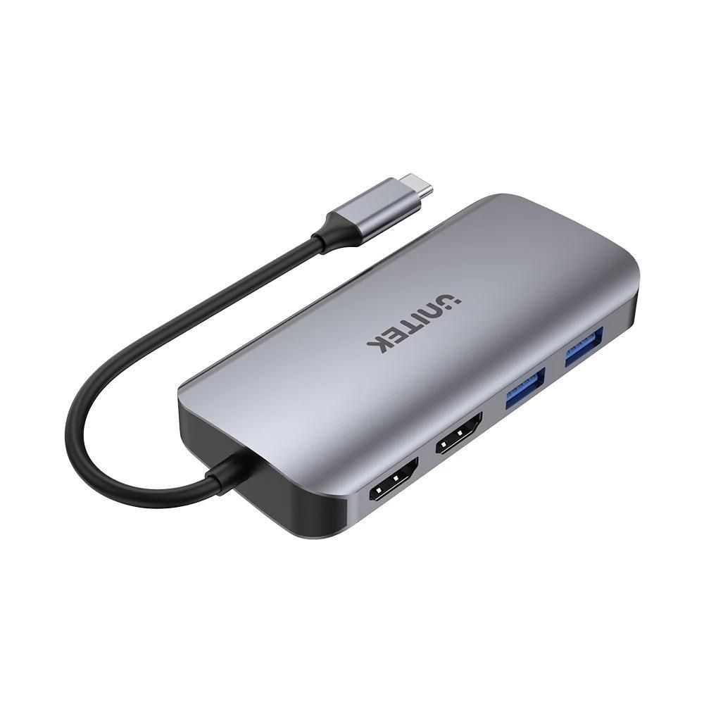 UNITEK ACTIVE HUB USB-C 2X HDMI 4K, RJ45, PD 100W - Afbeelding 3