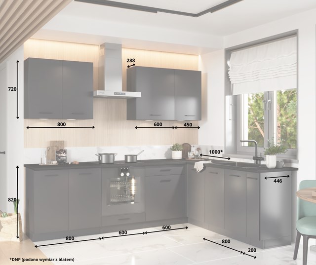 Cosmo Design ANIKA graphite/graphite 2.0/2.6 kitchen furniture set - Afbeelding 2