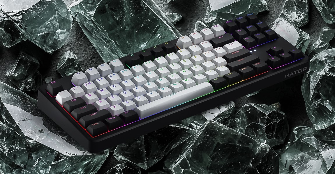 HATOR Rockfall 3 TKL Wireless, white, QMK/VIA, OMA profile white-black keycaps Keyboard - linear mechanical hotswap switches - US - ANSI Layout - Afbeelding 20