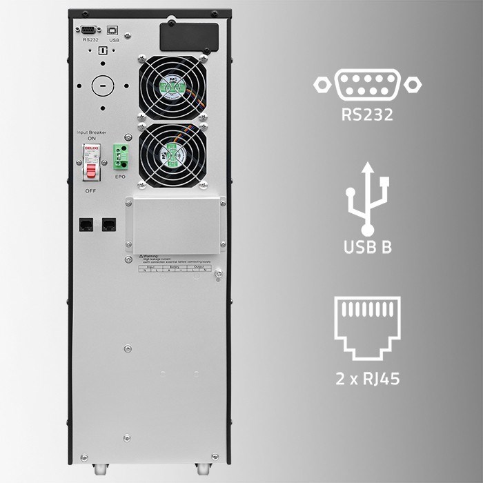 Qoltec 52284 Uninterruptible Power Supply UPS | 10kVA | 10000W | Power factor 1.0 | LCD | EPO | USB | On-line - Afbeelding 6