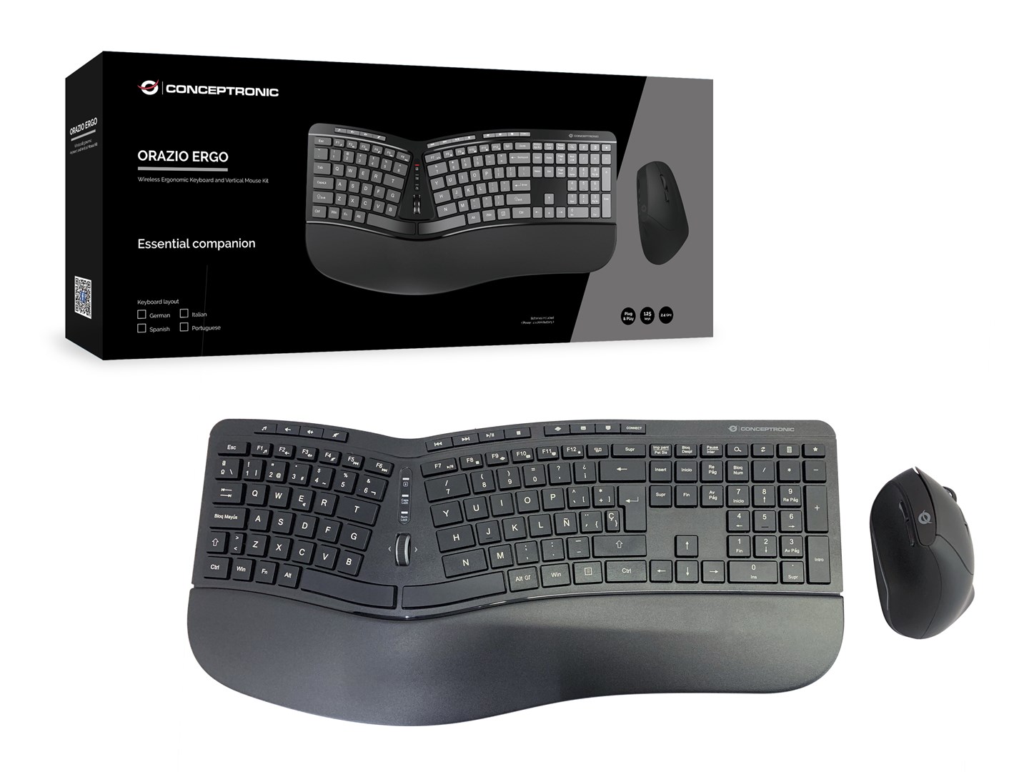 Conceptronic ORAZIO ERGO Wireless Ergonomic Keyboard & Mouse Kit, Spanish layout - Afbeelding 12