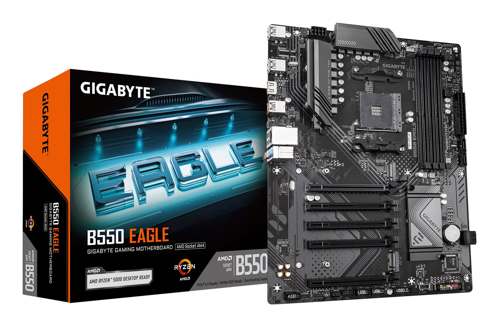 GIGABYTE B550 EAGLE Motherboard - AMD Ryzen 5000 G-Series CPUs, 10+3+1 Phases VRM, up to 3200MHz DDR4, 1xPCIe 4.0 + 1xPCIe 3.0 M.2, 1GbE LAN, USB 3.2 Gen 2 - Afbeelding 5