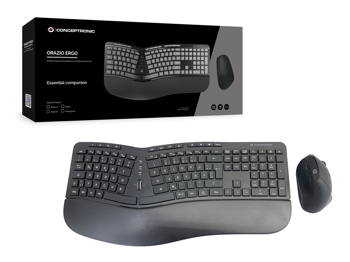 Conceptronic ORAZIO ERGO Wireless Ergonomic Keyboard & Mouse Kit, German layout - Afbeelding 12