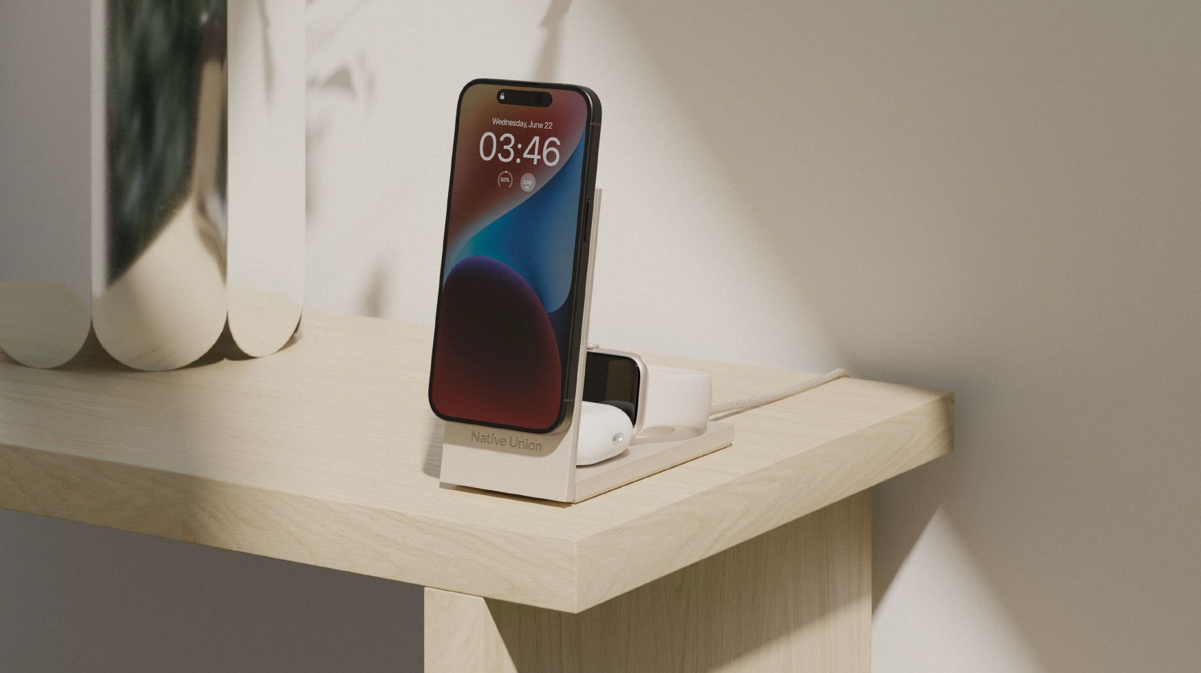 Native Union Rise 3-In-1 Qi2 Wireless Charger Intl Sandstone. Power Supply included - Afbeelding 3